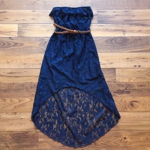 Trixxi Blue Strapless High Low Dress W/ Belt small